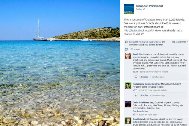 Europski parlament na Facebook stranici hrvatskom turizmu dao vjetar u leđa